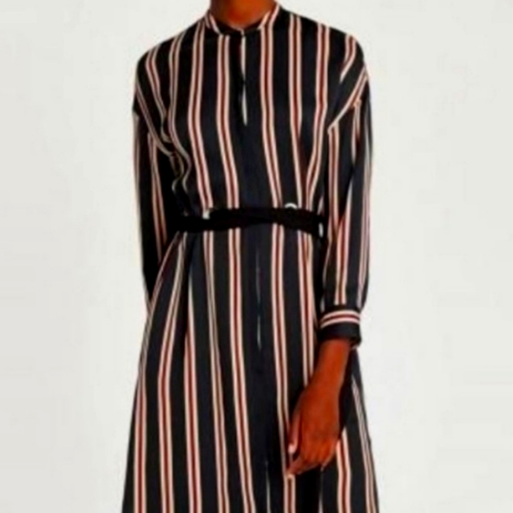 Zara Long Sleeves Striped Midi